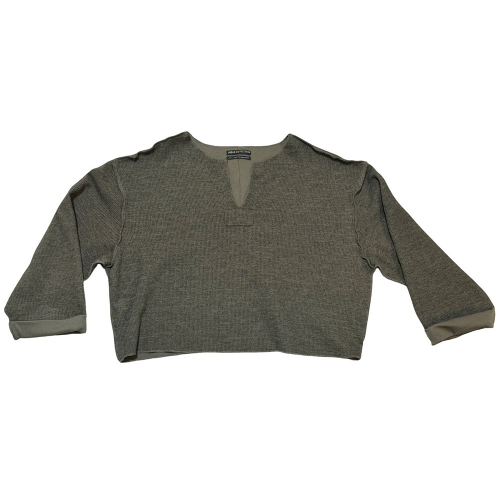 Urban Outfitters Thermal Top Womens Small Olive Green Waffle Knit Crop Pullover